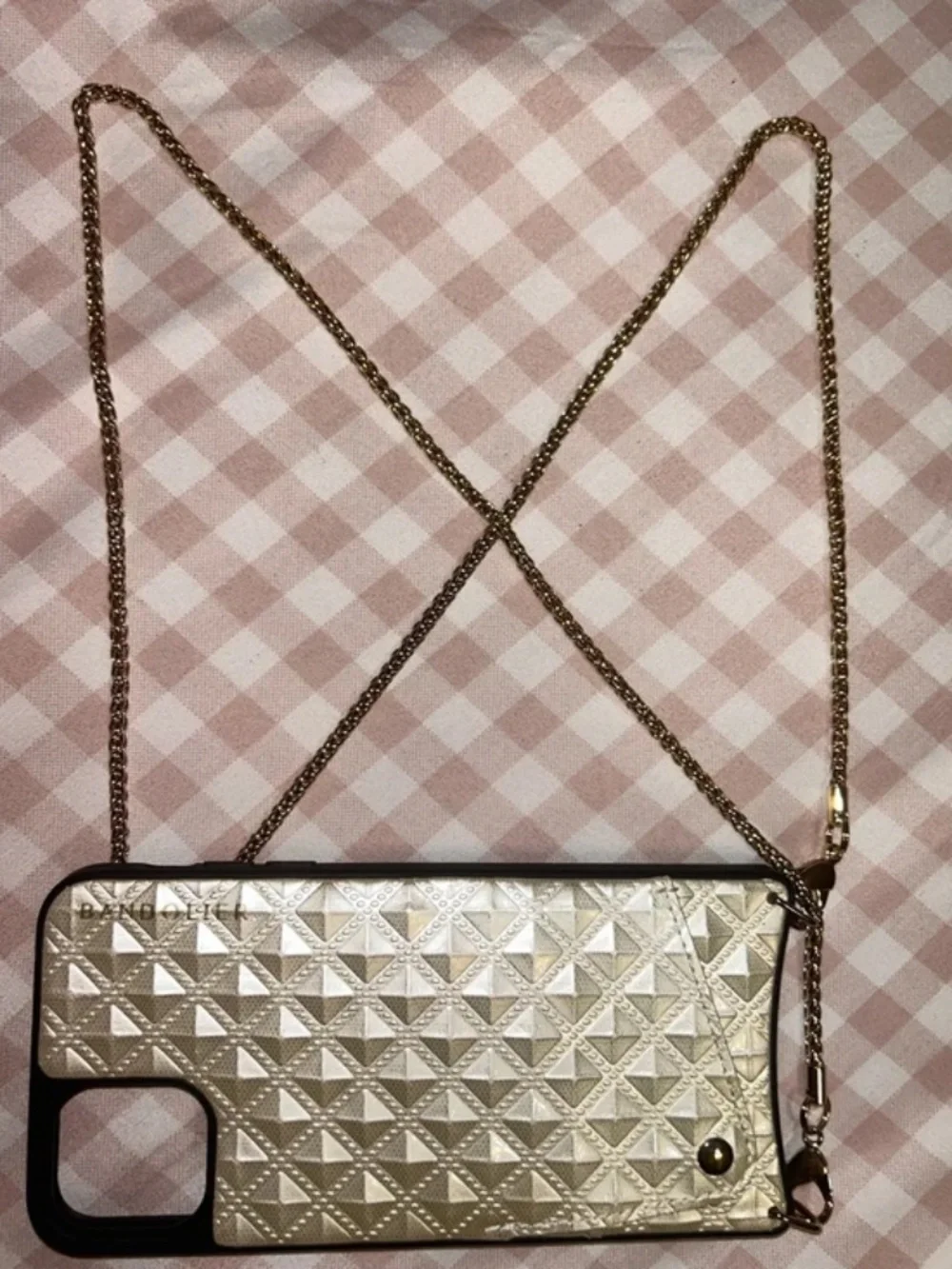 NEW RARE Bandolier Sheila Pyramid Studded Gold Crossbody Phone Case and Wallet